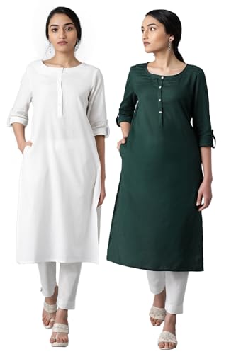 Kurta droit coton lin blanc anti-chaleur pour femme élégante