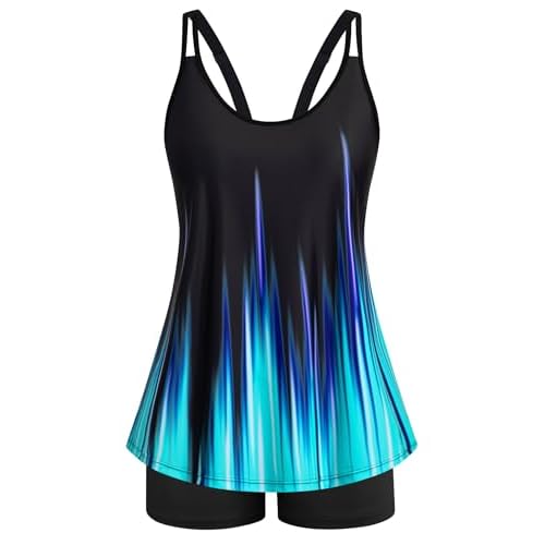Arolina Tankini Swimsuits for Women Tummy Control Two Piece Bathing Suits Flowy Swim Tops with Boy Shorts Blue Ray 1 Large