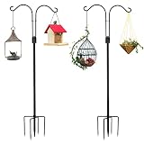 LOLOST 60 Inch Tall Shepherd Hooks with 5-Forked Base, Adjustable Heavy Duty Bird Feeder Pole Stand