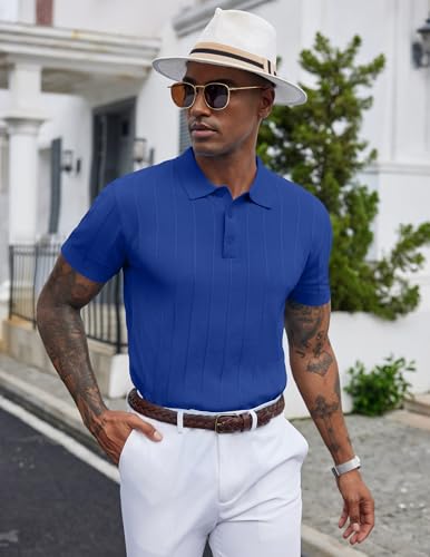 Image of COOFANDY Mens Knit Polo Shirts Short Sleeve Ribbed Textured Polo Shirt Lightweight Casual Golf Shirts Collared T Shirt
