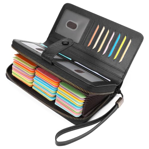 SENDEFN Women's Credit Card Holder RFID Blocking Zip Around Leather Wallet Large Capacity Long Purse with Wristlet