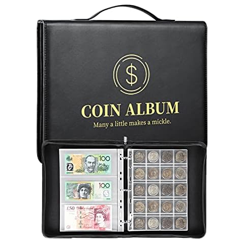 MUDOR Coin Collection Holder Album for Collectors, 310 Pockets Coin and Currency Collecting Binder Book with Zipper and Handle, Album Supplies Cover