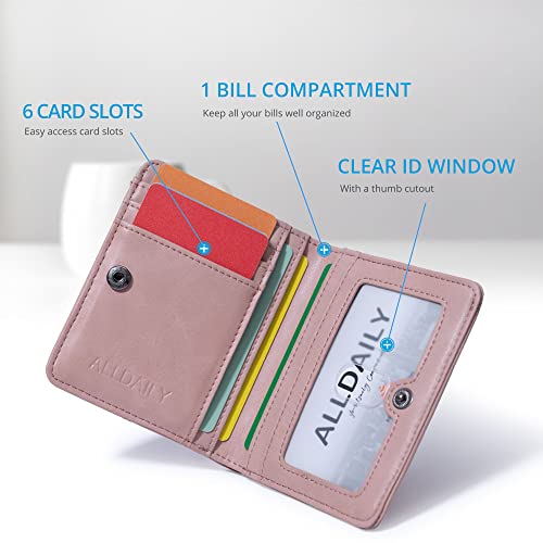 Image of Alldaily Small RFID Wallet for Women Slim Compact Bifold Pocket Ladies Travel Mini Purse (Dark Pink)
