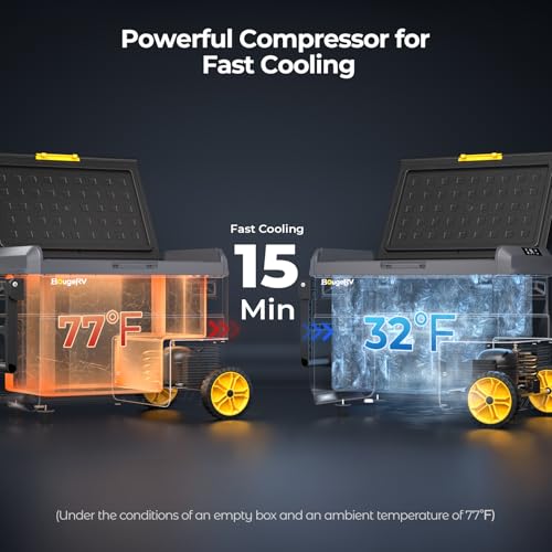 BougeRV 12 Volt Car Refrigerator, CRS 53 Quart Portable Fridge Freezer with APP Control, -4℉ to 68℉ Compressor Electric Cooler with Wheels 12/24V DC 110~240 Volt AC for Truck Van RV Camping Road Trip