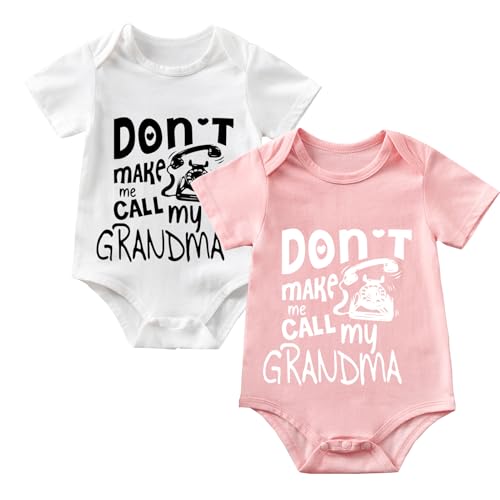 Don't Make Me Call My Grandma Baby Boy Girl Onesie Funny Unisex Bodysuit Cute Romper Clothes 0-12 months (2-Pack)