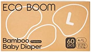 ECO BOOM Diapers, Baby Bamboo Viscose Diapers, Eco-Friendly Natural Soft Disposable Nappies for Infant, Size 4 Suitable for 20 to 31lb (Large - 60 Count)