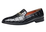 ELANROMAN Men's Loafers Black Gold Buckle Fashion Luxury Emboss Leather Penny Party Wedding Prom Sho