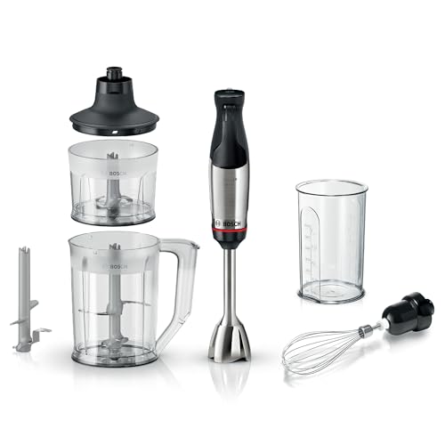 Bosch Stabmixer ErgoMaster Serie 6, einhändig bedienbar, 4 Edelstahl-Klingen, Mixer, Zerkleinerer, verschleißfreie Keramik-Kupplung, langlebig, Luftkühlung, 1000 W, MSM6M652