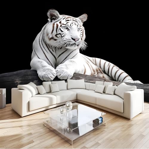 Générique Papier Peint Panoramique Animal Tigre Blanc 300 x 210 cm Poster Murale 3D, Tapisserie Photo Peinture Murale, Papier Peint Intissé Fresque pour Salon Chambre Toile Fond TV