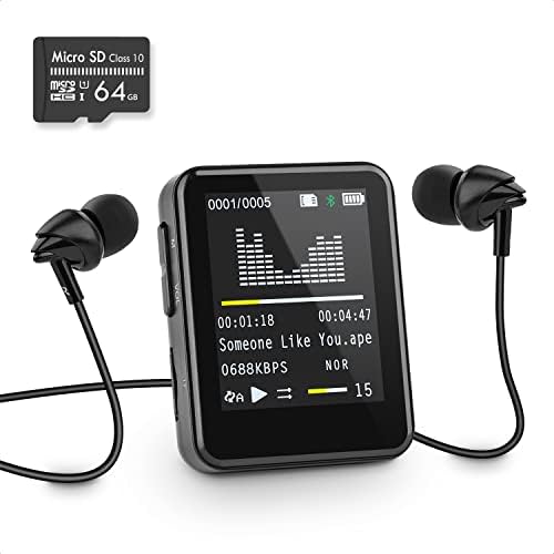 MP3 Player with Bluetooth 64GB – Lossless Music MP3 Player with FM Radio, Voice Recorder, Colorful Screen (Non-Touch) and HD Headphones, Up to 128GB Storage Expansion (Built-in Speaker & Mic)