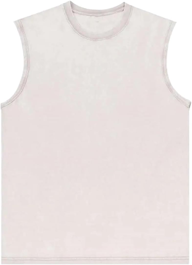Men Tank Tops Washed Cotton Sleeveless Loose Fit Gym Workout Casual Vest