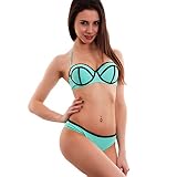  Toocool - Bikini Donna Costume Bagno Mare Bordi Neri Due Pezzi Push up Nuovo B5190[Verde Acqua,46]