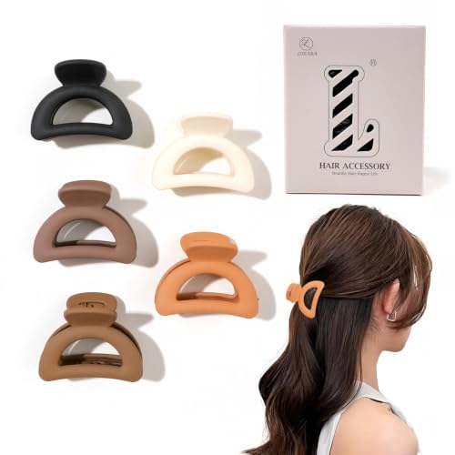 5 Pcs Small Hair Clips for Women - 1.7-inch Matte Semicircle Claw Clips for Thick Thin Medium Hairstyles，Nonslip Cute Clamps Hair Accessories for Women Strong Hold，Neutral Color，Black Brown Beige