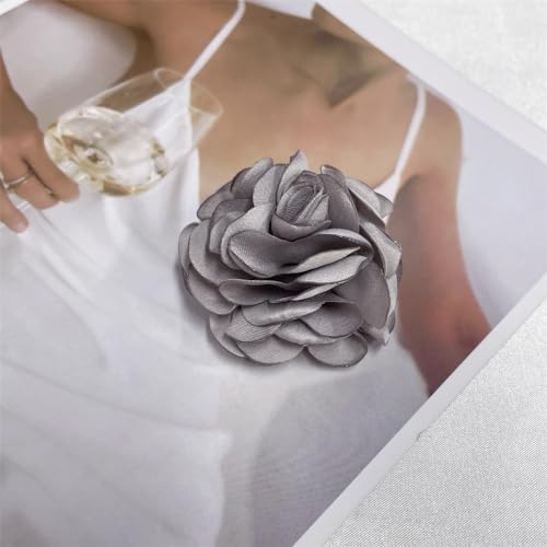 Image of Dainty Silk Rose Flower Brooch Lapel Pins for Women Men Handmade Fabric Flower Brooches Pin Classic for Wedding Party Dance Banquet Dress Suit Clothes Accessories Jewelry Gifts 60mm