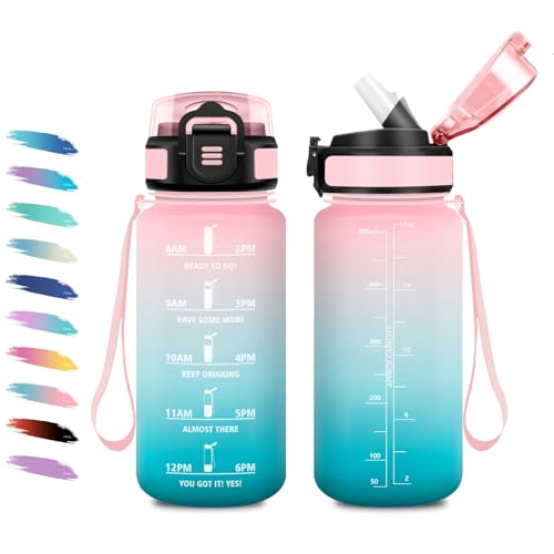 KollyKolla Trinkflasche Auslaufsicher 500ml, Wasserflasche mit strohhalm, Sport Trinkflasche mit Zeitmarkierung, Kohlensäure Geeignet… – Ansicht 1