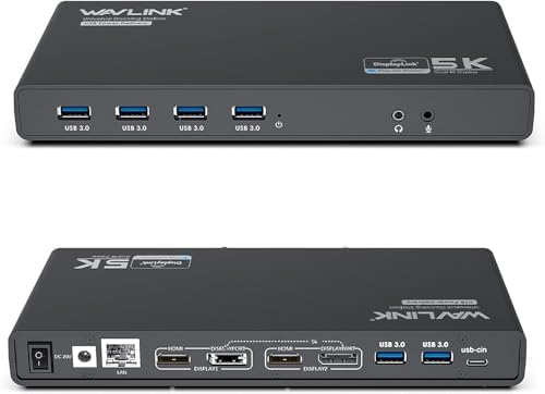 WAVLINK Displaylink Dockingstation, USB C Universal Dockingstation mit 2 × HDMI & DP, 65 W PD, Gigabit Ethernet, 6 × USB 3.0, Audio, Mikrofon, kompatibel mit Mac OS und Windows
