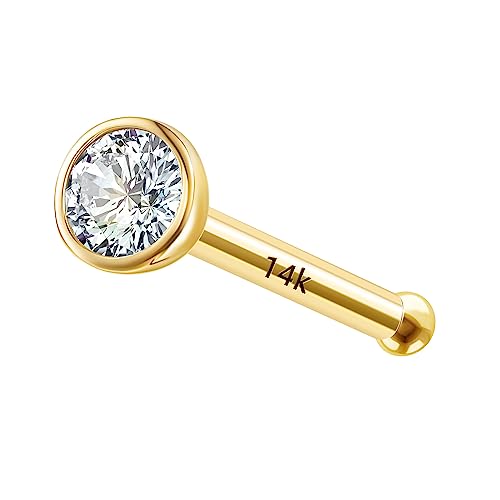 Designfy 14k Gold Nose Rings, 20g Nose Stud, CZ Nose Piercings for Women & Men, Yellow Gold Nose Ring Stud, Hypoallergenic Piercing Jewelry by Designfy - Used condition - US$22.40