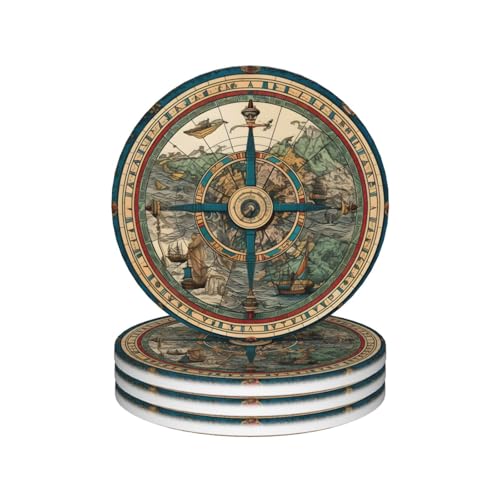 Vintage Ship Anchor Map Coasters Set of 4