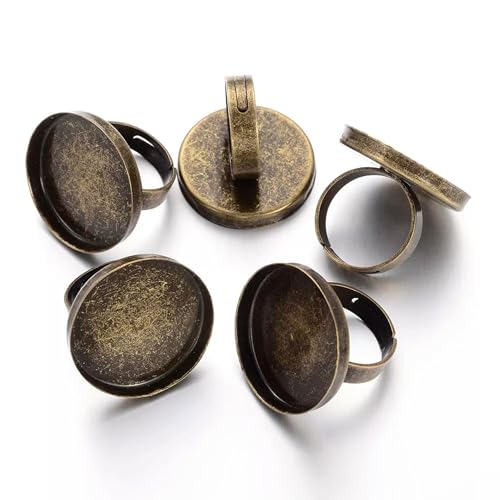 5pcs Antique Bronze Adjustable Brass Ring Shanks Pad 25mm Base