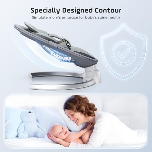 Miniatura 5 de Helangel Columpio Para Bebés, Balancín Eléctrico Con Aplicación Y Mando A Distancia, Arnés De 5 Puntos Mejorado, 10 Canciones Bluetooth Y 5 Velocidades, Soporta 9 Kg