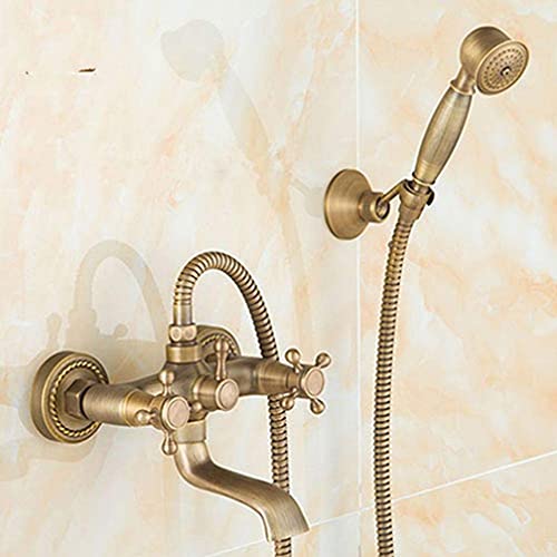 Robinet baignoire laiton antique et sa douchette rétro en bronze pour salle de bain élégante