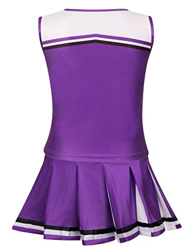 yolsun Cheerleader Costume for Girls, Kids Cheerleading outfit, Child High School Cheer leader Dress up Halloween Party role play Uniform(Purple,8-9 Years) - Thumbnail 3