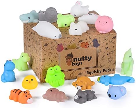 Nutty Toys Mochi Squishies - 20 Soft & Cute Kawaii Squishy Animals, Top Classroom Prizes Bulk Deals Pinata & Egg Filler, Gifts for Teens Kids Adults 2023, Best Boys & Girls Easter Basket Stuffers Idea
