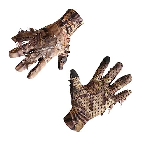 QuikCamo Leafy Camo Gloves with Touch Screen Tips, Lightweight Turkey Hunting Gloves for Men (Small/Medium, Mossy Oak Breakup Country) Cover