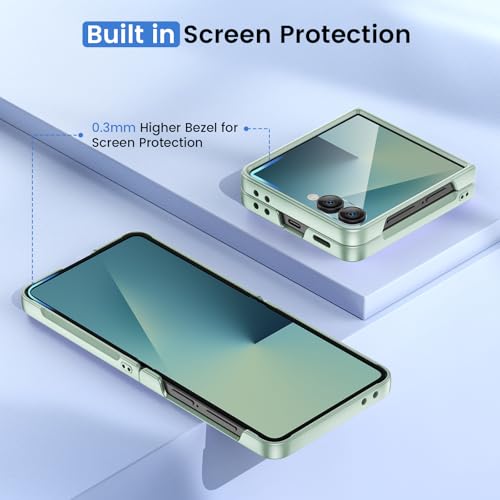 Image of Ruky for Galaxy Z Flip 7 Case, Built-in Back Screen Protector, Hard PC Ultra Slim Anti-Scratches Shockproof Wireless Charging Phone Cover for Samsung Z Flip 7, Mint Green