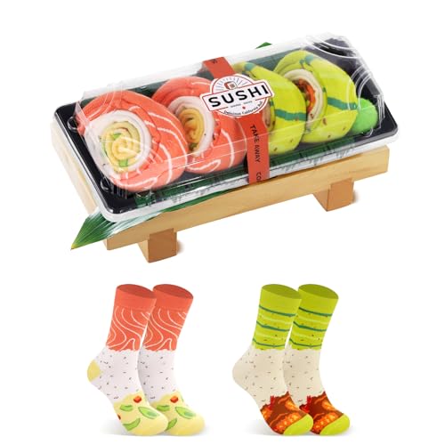 Lustige Socken in Sushi-Form Herren Papa Damen-Geschenke für Männer Lustig Witzige Verrückte Motiv Socken Japanische Geschenkideen Vatertagsgeschenk Ostern Weihnachten Geburtstagsgeschenk - 2 Paar