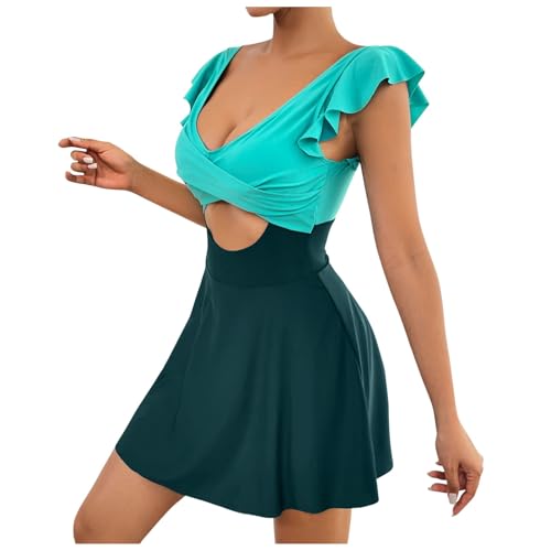 Traje de baño para mujer con volantes despegados en V cruzado y falda chic