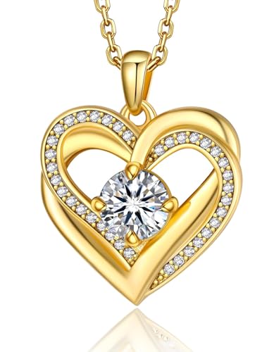 MomentWish MomentWish Heart Necklace for Women Moissanite, Simulated Diamond, 925 Sterling Silver