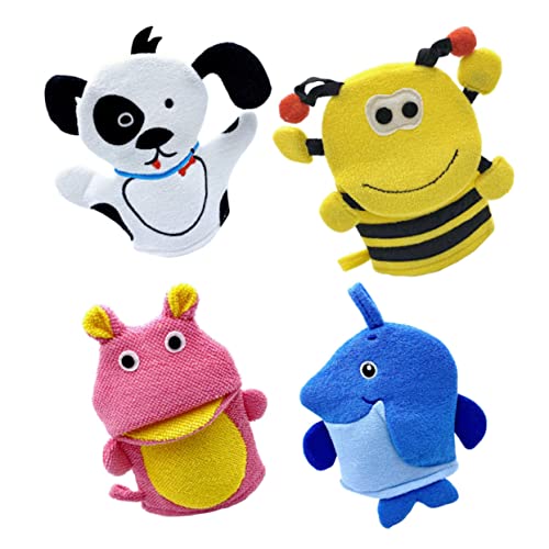 Vaguelly 4 Piezas Guantes De Baño De Dibujos Animados Toalla De Baño De Bebé Guante De Ducha Para Tormenta De Nieve Juguetes Para La Piscina Asiento Esponjas Cuerpo Algodón Compuesto