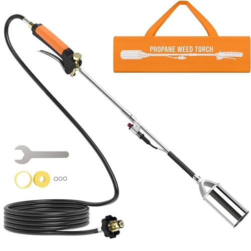 CALPOSE Propane Torch Weed Burner, Propane Weed Torch High Output 400,000BTU with 12FT Hose, Weed Torch with Flame Control and Button Igniter for Garden Wood Roofing Snow Road Charcoal Start