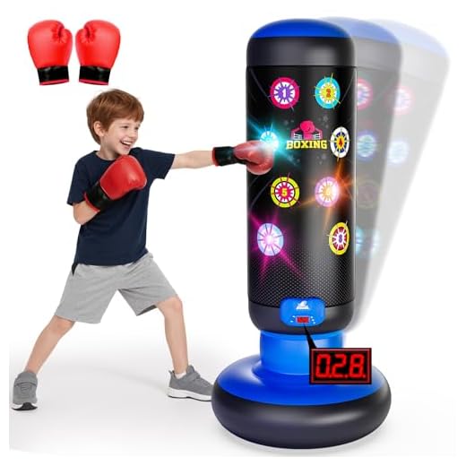 HopeRock Punching Bag for Kids, Boxing Set with Scoring, Light, Music, 4 Game Modes, Inflatable Boxing Bag with Gloves, Birthday Gifts Toys for 4-8-12 Years Old Boys