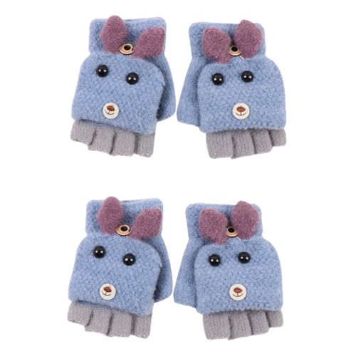 2pairs Cartoon Dog Knitted Gloves for Boy Girl of Warm Half Finger Gloves Fun and Comfortable Design for Activities Easy to Wear Random Color