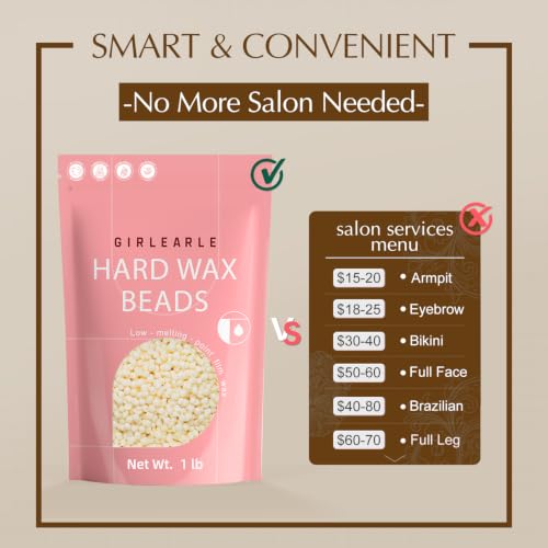 Image of GIRLEARLE Hard Wax Beads, 1lb Wax Beans for Hair Removal, Hard Wax for Sensitive Skin at Home, Wax Refill Perfect for Eyebrow, Facial, Brazilian Bikini, Legs and Full Body for Women and Men (Cream)
