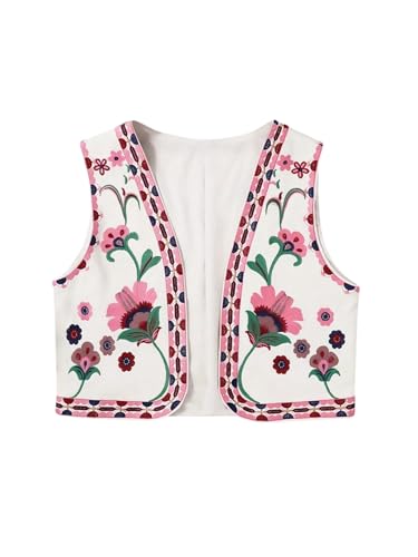 OYOANGLE Women's Floral Vest Top Boho Sleeveless Open Front Cardigan Waistcoat