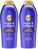 OGX Thick & Full + Biotin & Collagen Volumizing Shampoo, Nutrient-Infused Hair Shampoo with Vitamin B7 Biotin Gives Hair Volume & Body for 72+ Hours, Sulfate-Free Surfactants, 25.4 fl.oz (Pack of 2)