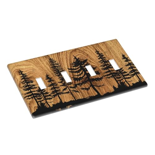 Placa de interruptor cuádruple para salón rústico con acabado de madera de pino natural 4