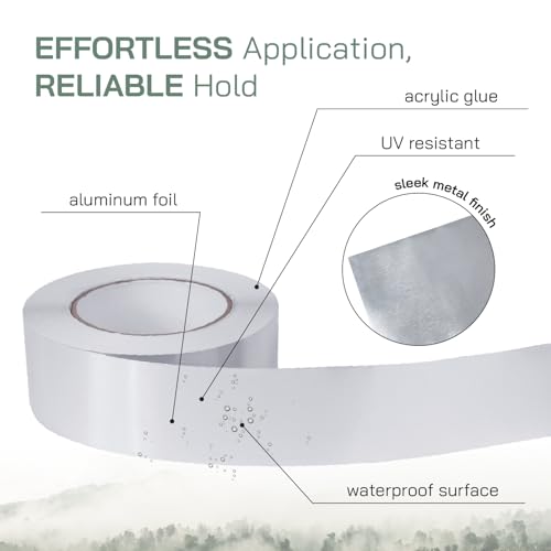 Vent Systems 2\" Inch x 164 Ft / 55 Yards Universal Aluminum Foil Tape - Strong Metal Adhesive for Insulation, Heavy Duty Ductwork - Waterproof, Low/High Temp HVAC Vent Hose, and Dryer Leak Repair Tape