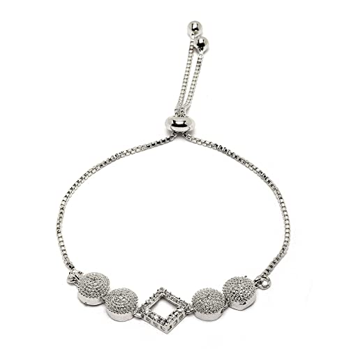 Image of ZENEME Set of 2 Rhodium-Plated Silver Toned American Diamond Bracelet Combo for Women & Girls Adjustable Designer CZ Tennis Bracelets