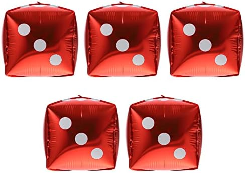 STOBOK 5Pcs Cube Dice Foil Balloons, Red Square Shaped Balloons Aluminum Foil Balloons for Las Vegas Party, Casino Theme Night Birthday Party Decoration Supplies