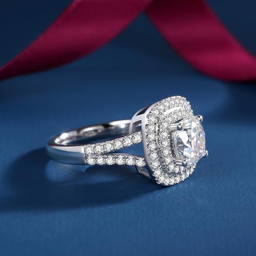 VAXOJEL Moissanite Rings for Women 3CTTW (2CT Center) Cushion Cut Wedding Rings D Color VVS1 Moissanite Engagement Rings S925 Sterling Silver Rings Lab Created Diamond Promise Ring for Her (9) by VAXOJEL - Image 4