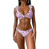 Material: poliéster, spandex ZAFUL Conjunto de bikini para mujer Flower Ruffle de corte alto Multib L