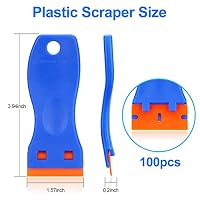 4 Pcs Plastic Razor Blade Scraper and 100 Pcs Blades, Remove Label Decal Tool, Forwithout Scratches Plastic Razor Blade Scraper, Adhesive Remover for Stickers, Gaskets and Paints on Window Car Glass — image 2