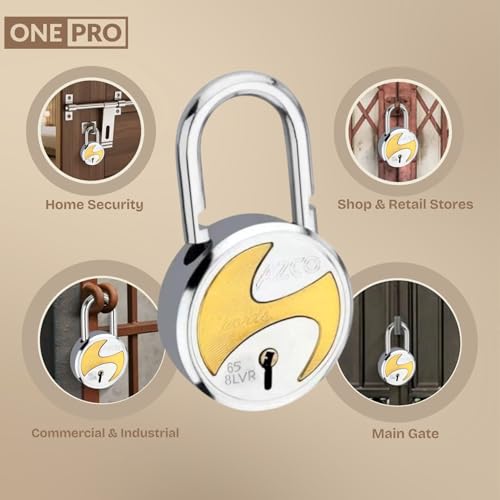 Image of Azco Round Locks 65mm 6 Keys, Steel 8 Levers Double Locking, Lock and Key for Home Door Shutter Shop Office Main Gate, Gold Silver Finish, Made in India (Pack of 1)