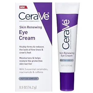 Crema renovadora para el contorno de ojos CeraVe Skin Renewing, con péptidos, cafeína y niacinamida, para arrugas y patas de gallo, sin parabenos y probada por oftalmólogos.