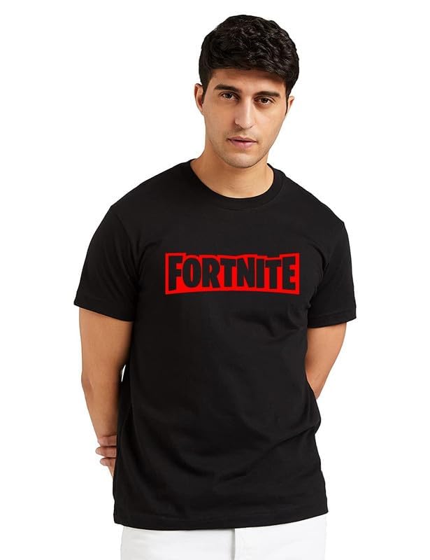 Fit-in Trends Puff Printing Black Round Neck T-Shirt for Men| 100% Pure Cotton | Casual Wear | Soft and Comfortable (Size XL)