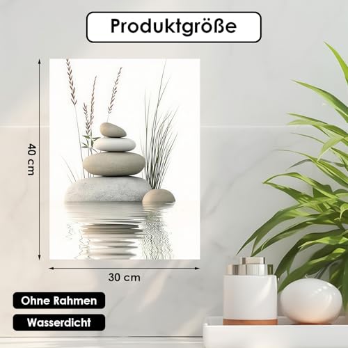 Leseogye Bilder Badezimmer, Leinwand Zen Steinstapel Badezimmer Bilder Wasser Motiv Meditativ Ruhevoll, Wall Art für Yoga Raum Wellness Spa Meditation Bad Wohnzimmer Deko (40x30cm Ohne Rahmen)